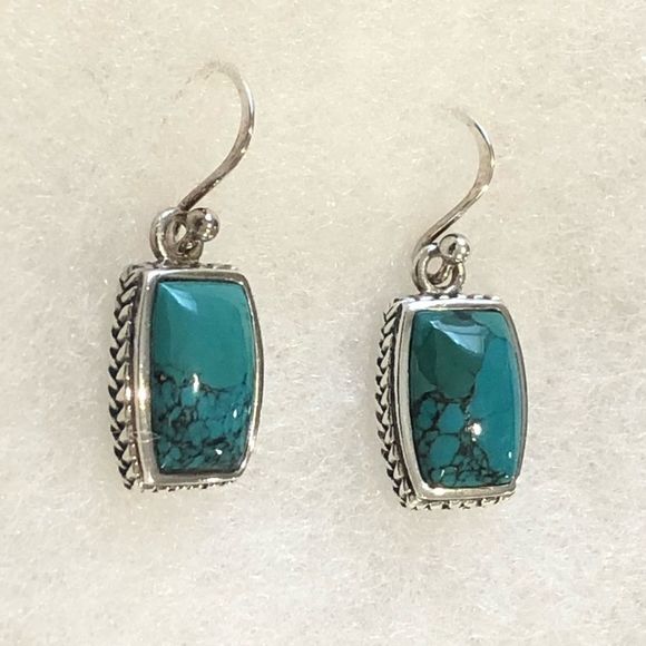 BARSE Turquoise Sterling Silver Rope Braid Framed Drop Earrings NWT - Picture 3 of 8